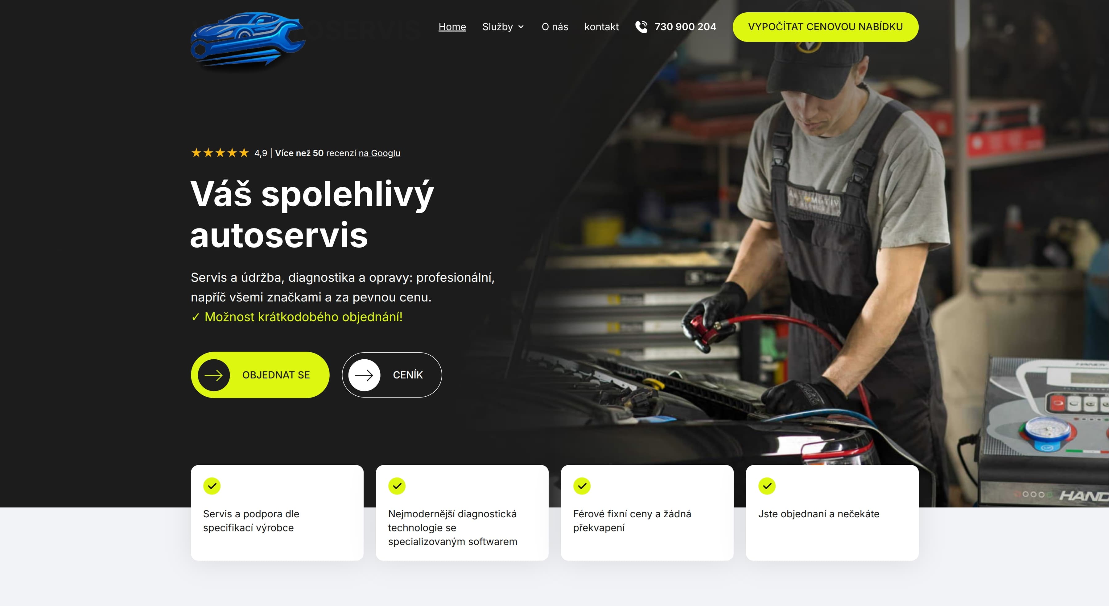 Ukázka webu pro autoservis