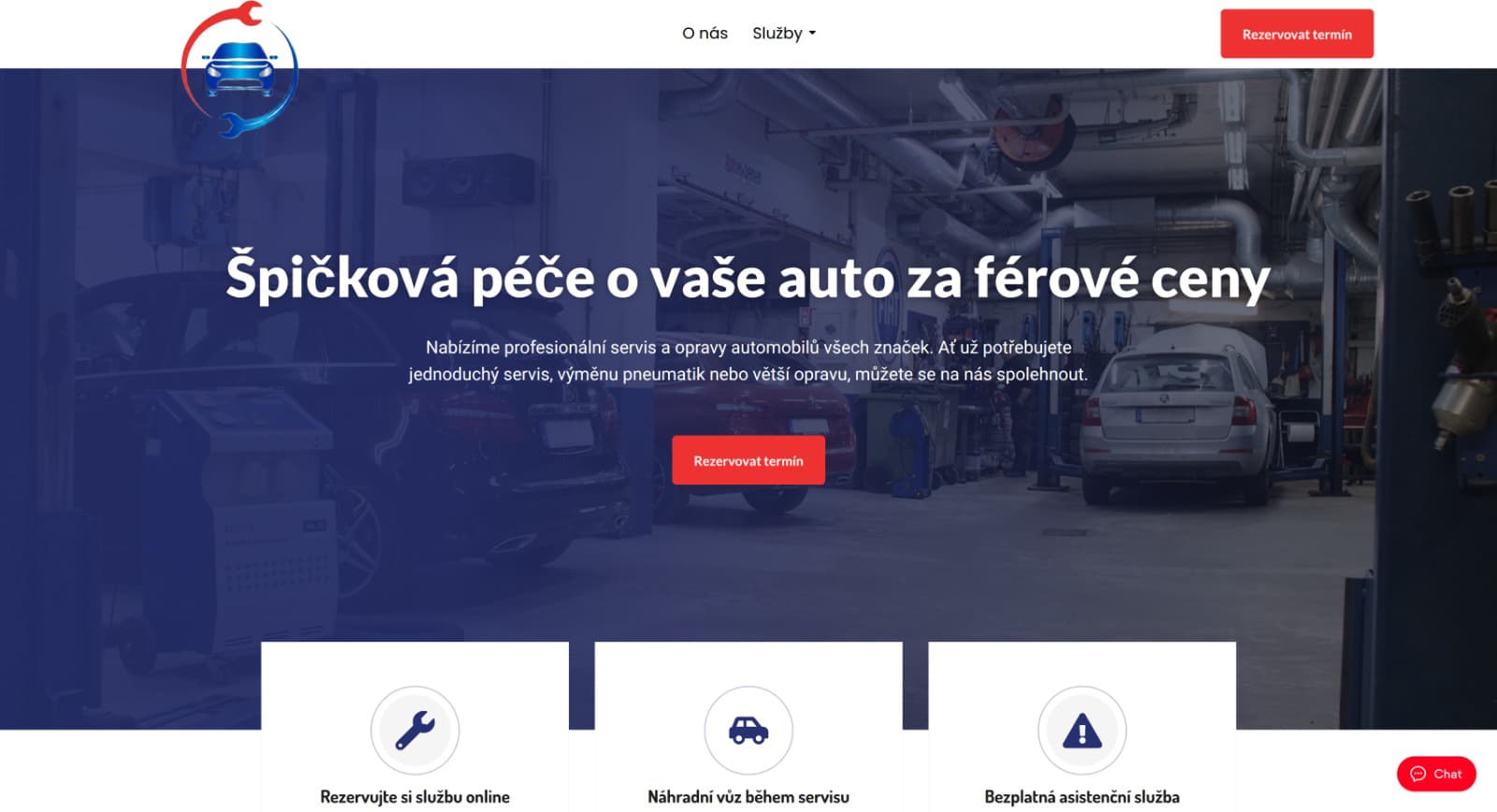 Ukázka webu pro autoservis – landing page